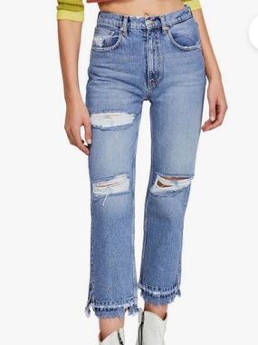 We The Free Lita Distressed Straight Leg Jeans Blue 25